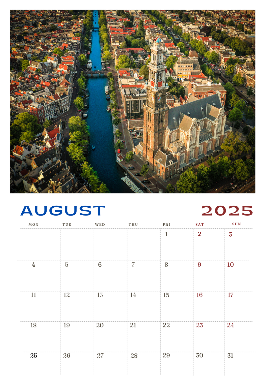 Amsterdam 2025 Calendar - FREE WORLDWIDE SHIPPING