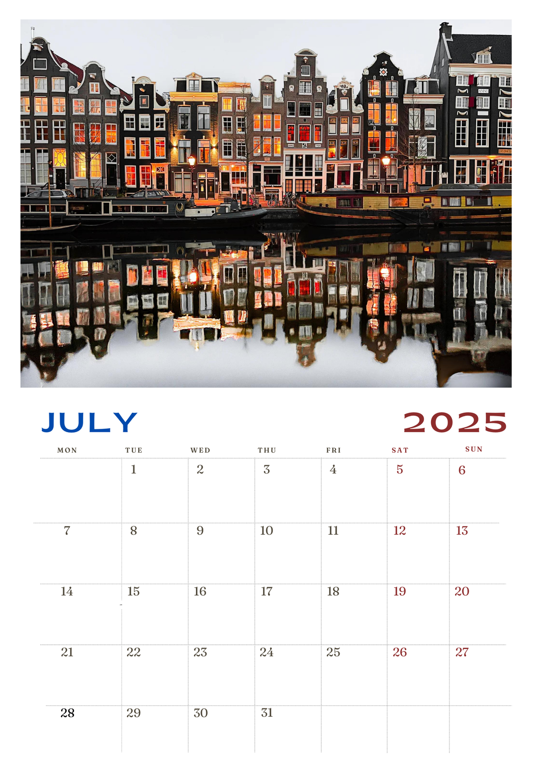 Amsterdam 2025 Calendar - FREE WORLDWIDE SHIPPING